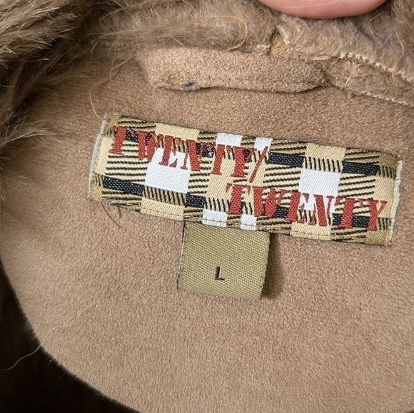 ✨ Twenty Twenty Size L Tan Faux Suede & Fur Belted Wrap Jacket 🧥 Cozy & Chic - Picture 9 of 15
